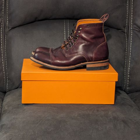 View photo of Bordon Tukano Boots in Wickett & Craig Burgundy Oiled Latigo