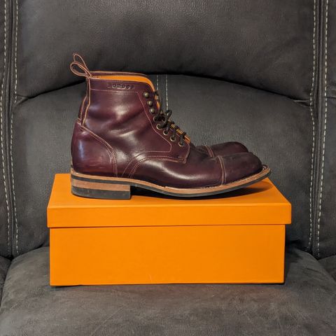 View photo of Bordon Tukano Boots in Wickett & Craig Burgundy Oiled Latigo