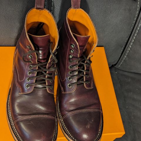 View photo of Bordon Tukano Boots in Wickett & Craig Burgundy Oiled Latigo