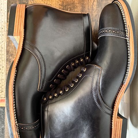 Flame Panda Brogue Cap Toe Service Boot in Horween Black Chromexcel Horsebutt
