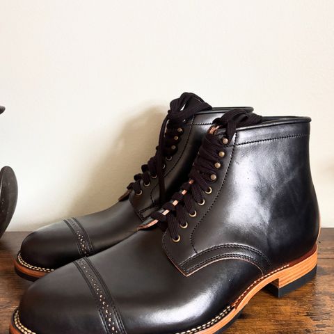 Flame Panda Brogue Cap Toe Service Boot in Horween Black Chromexcel Horsebutt
