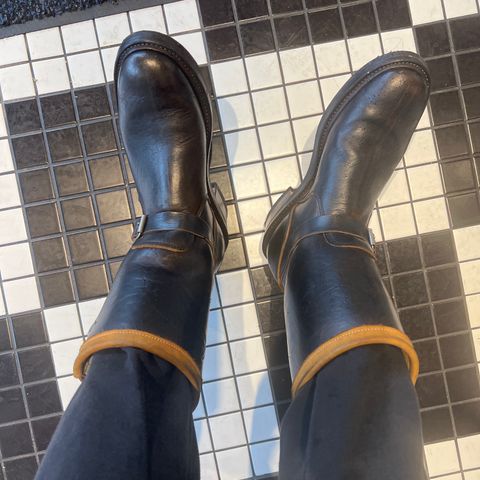 Role Club Anniversary Engineer Boots in Shinki Hand-Finished Black Horsehide