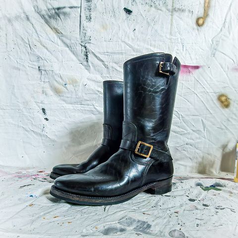 View photo of Motor Engineer Boots in Black Hand-Dyed Italian Horsebutt