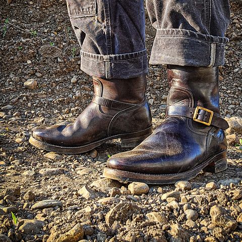 Motor Engineer Boots in Black Hand-Dyed Italian Horsebutt