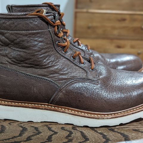 View photo of Viberg Scout Boot in C.F. Stead Fog Waxed Veldt