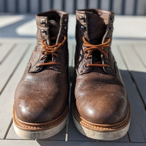 View photo of Viberg Scout Boot in C.F. Stead Fog Waxed Veldt