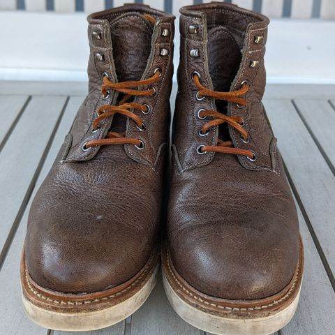 View photo of Viberg Scout Boot in C.F. Stead Fog Waxed Veldt