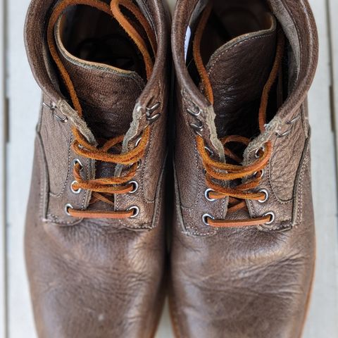 View photo of Viberg Scout Boot in C.F. Stead Fog Waxed Veldt