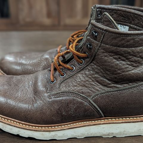 View photo of Viberg Scout Boot in C.F. Stead Fog Waxed Veldt