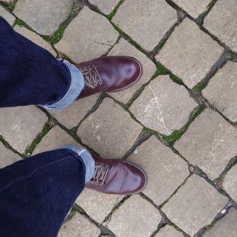 View photo of Viberg Service Boot in Shinki Dark Brown Oiled Horsebutt