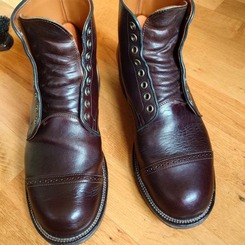 View photo of Viberg Service Boot in Shinki Dark Brown Oiled Horsebutt