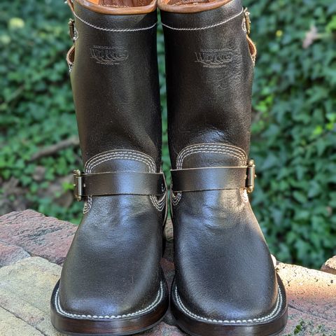 View photo of Willie's Handmade Boots Custom Model in Horween Dark Olive Waxed Flesh