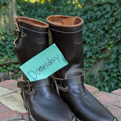 View photo of Willie's Handmade Boots Custom Model in Horween Dark Olive Waxed Flesh