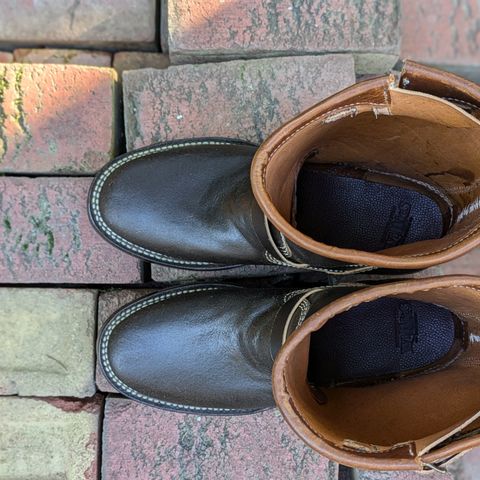 View photo of Willie's Handmade Boots Custom Model in Horween Dark Olive Waxed Flesh