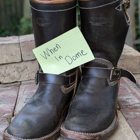 View photo of Willie's Handmade Boots Custom Model in Horween Dark Olive Waxed Flesh