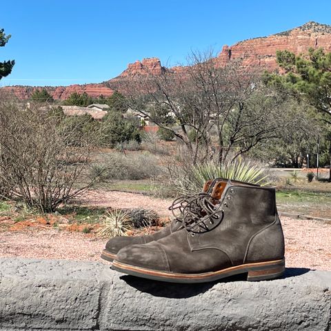 View photo of Viberg Service Boot BCT in C.F. Stead Thyme Janus Calf Suede