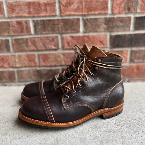 View photo of Truman Cap Toe Boot in Horween Java Waxed Flesh