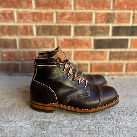 View photo of Truman Cap Toe Boot in Horween Java Waxed Flesh