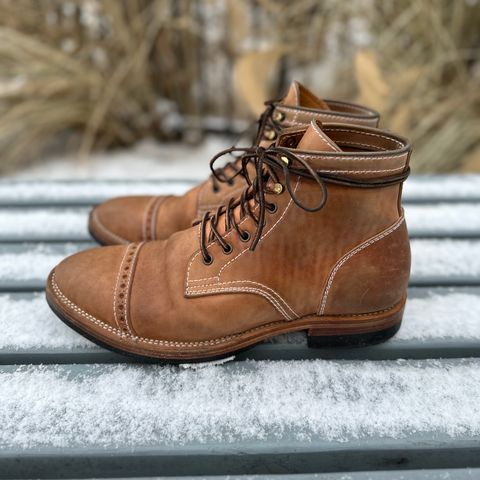 View photo of Santalum Milestone Service Boot in Conceria Cloe Crust Shell Cordovan