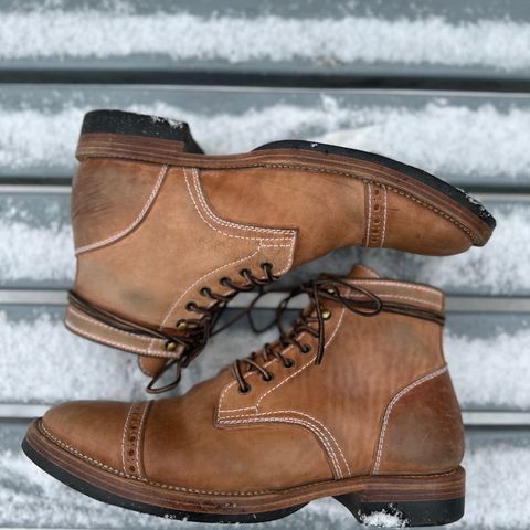 View photo of Santalum Milestone Service Boot in Conceria Cloe Crust Shell Cordovan