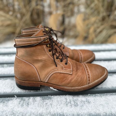 View photo of Santalum Milestone Service Boot in Conceria Cloe Crust Shell Cordovan