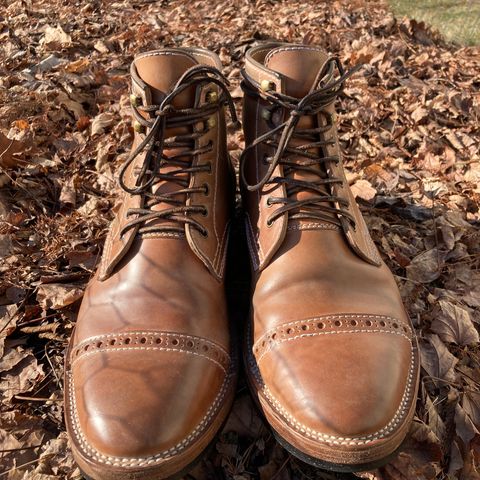 View photo of Santalum Milestone Service Boot in Conceria Cloe Crust Shell Cordovan