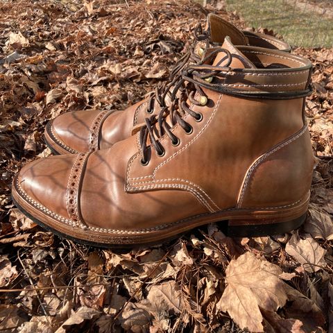 View photo of Santalum Milestone Service Boot in Conceria Cloe Crust Shell Cordovan