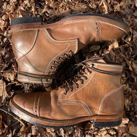 View photo of Santalum Milestone Service Boot in Conceria Cloe Crust Shell Cordovan