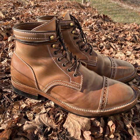 View photo of Santalum Milestone Service Boot in Conceria Cloe Crust Shell Cordovan