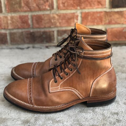 View photo of Santalum Milestone Service Boot in Conceria Cloe Crust Shell Cordovan