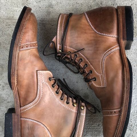 View photo of Santalum Milestone Service Boot in Conceria Cloe Crust Shell Cordovan