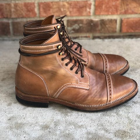 View photo of Santalum Milestone Service Boot in Conceria Cloe Crust Shell Cordovan