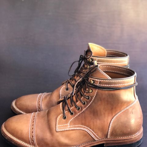 View photo of Santalum Milestone Service Boot in Conceria Cloe Crust Shell Cordovan