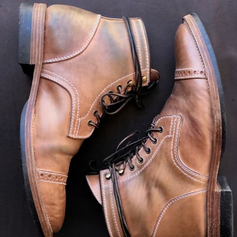 View photo of Santalum Milestone Service Boot in Conceria Cloe Crust Shell Cordovan