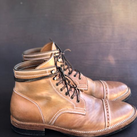 View photo of Santalum Milestone Service Boot in Conceria Cloe Crust Shell Cordovan