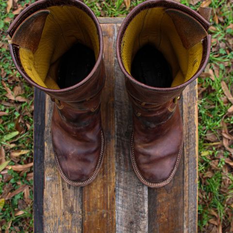 View photo of Fortis Boots Tapak 2.0 Engineer Boots in Indonesian Dark Brown Pull Up