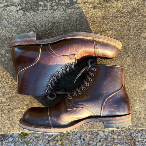 View photo of Viberg Service Boot in Shinki Dark Brown Oiled Horsebutt