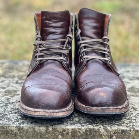 View photo of Viberg Service Boot in Shinki Dark Brown Oiled Horsebutt