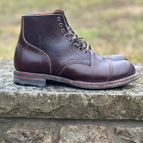 View photo of Viberg Service Boot in Shinki Dark Brown Oiled Horsebutt