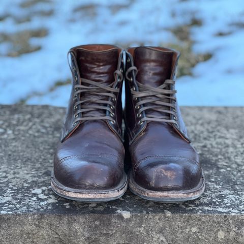 View photo of Viberg Service Boot in Shinki Dark Brown Oiled Horsebutt