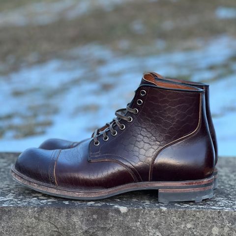 View photo of Viberg Service Boot in Shinki Dark Brown Oiled Horsebutt