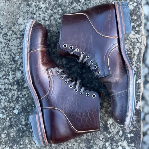 View photo of Viberg Service Boot in Shinki Dark Brown Oiled Horsebutt