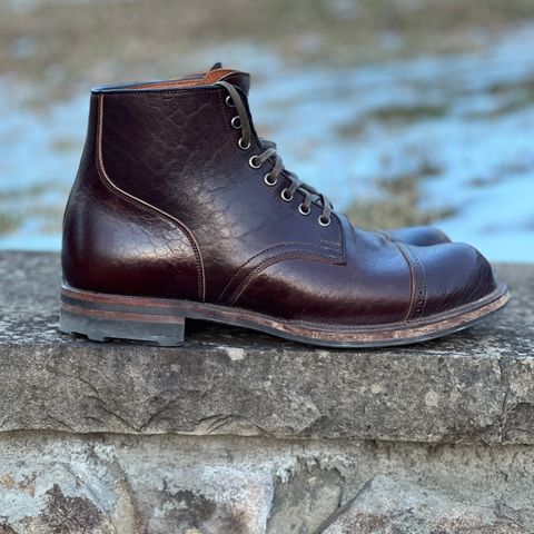 View photo of Viberg Service Boot in Shinki Dark Brown Oiled Horsebutt