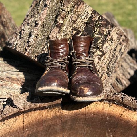 View photo of Viberg Service Boot in Shinki Dark Brown Oiled Horsebutt