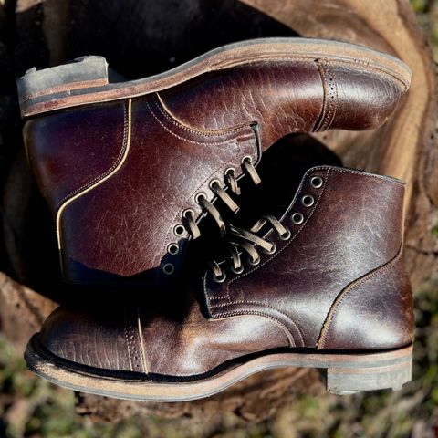 View photo of Viberg Service Boot in Shinki Dark Brown Oiled Horsebutt