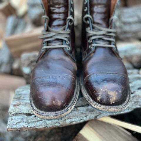 View photo of Viberg Service Boot in Shinki Dark Brown Oiled Horsebutt