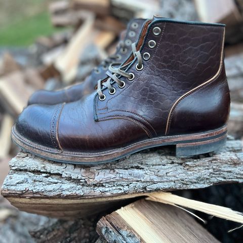 View photo of Viberg Service Boot in Shinki Dark Brown Oiled Horsebutt