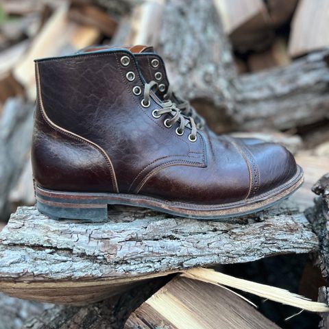 View photo of Viberg Service Boot in Shinki Dark Brown Oiled Horsebutt