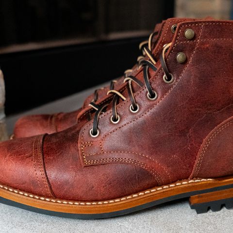 Truman Cap Toe Boot in C.F. Stead Russet Red Crazy Cow