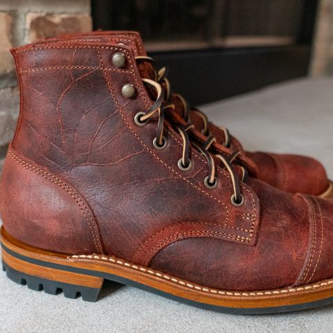Truman Cap Toe Boot in C.F. Stead Russet Red Crazy Cow